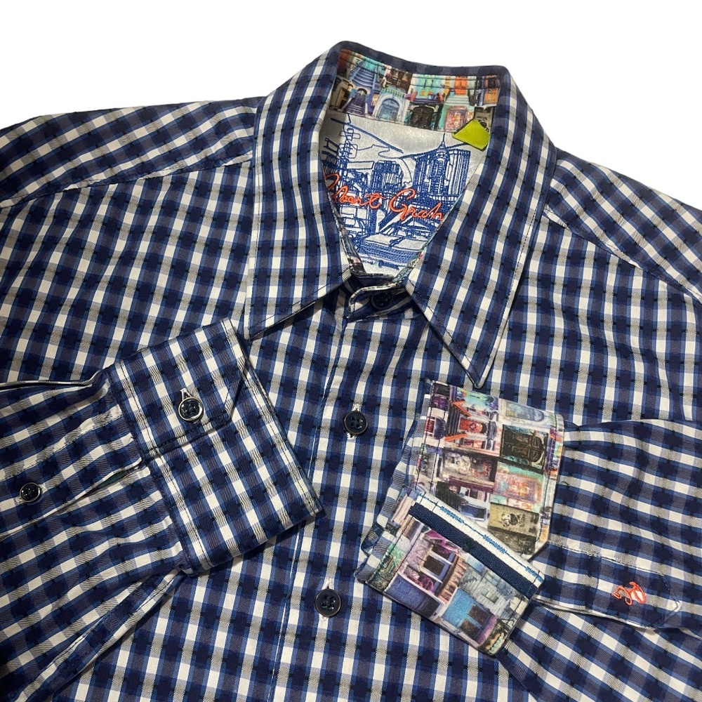 Robert Graham Medium Classic Fit Blue Check‎ Flip Cuff 100% Cotton